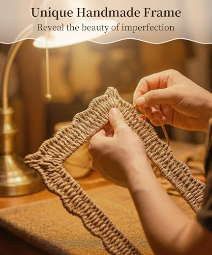 Afuly 5x7 Picture Frame Boho Woven Photo Frame Beige Frames Rope Wave Unique Wall Hanging Desk Standing Home Decor with Re...