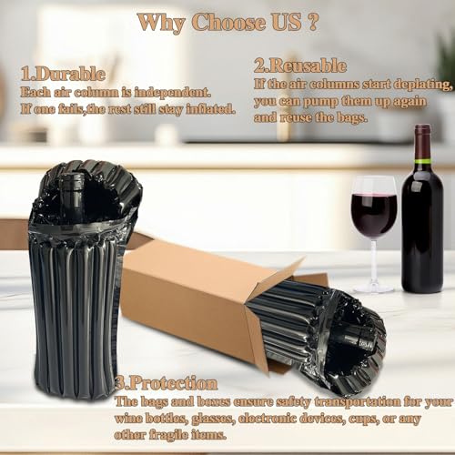 10 Wine Shipping Box Sets,Include 10 Wine Boxes for Shipping and 10 Bottle Protector Bags with 1 Reusable Air Pump,Inflata...