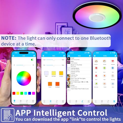 UprizeP RGB LED Ceiling Light, with Bluetooth Speaker, 24W 11Inch Smart Music Ceiling Lamp with App and Remote Control, 30...