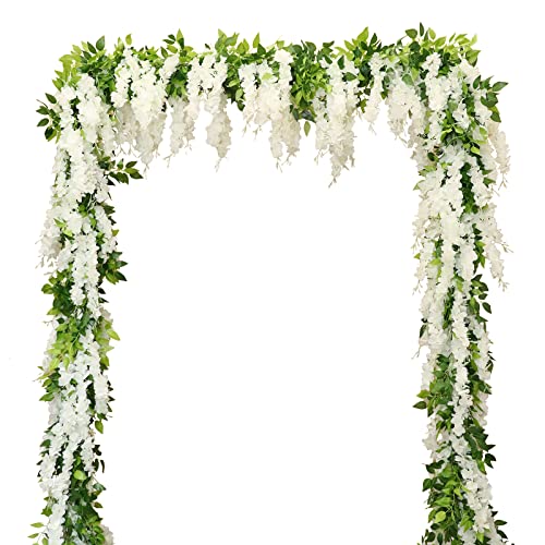 Apeair Wisteria Artificial Flowers Garland, 2Pcs Total 14.4ft Silk Faux Wisteria Vine Kit, Hanging Flower Plant for House ...