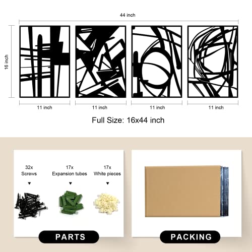 Glamativity 4 Pack Black Abstract Metal Wall Art, Minimalist Décor Single Line Art Wall Décor, 3D Textured Metal Wall Scul...