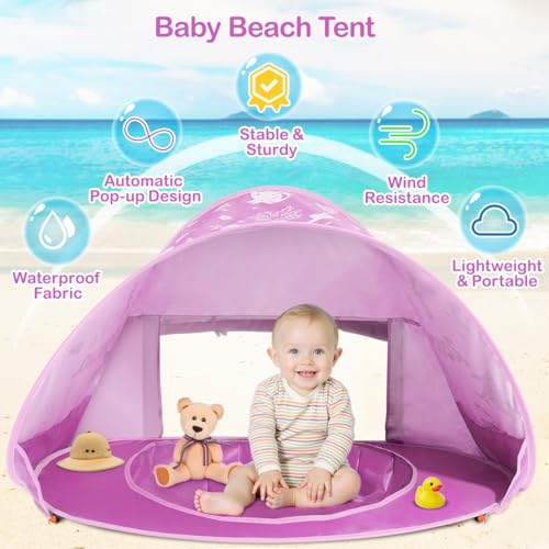Zooawa Baby Beach Tent, Pop Up Beach Tent Sun Shade for Beach, Portable Shade Pool UV Protection Sun Shelter for Infant wi...