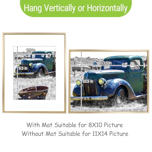 Golden State Art, 11x14 Gold Picture Frame Displays Photo 8x10 with Mat or 11 x 14 Without Mat for Wall Mounting, Classic ...