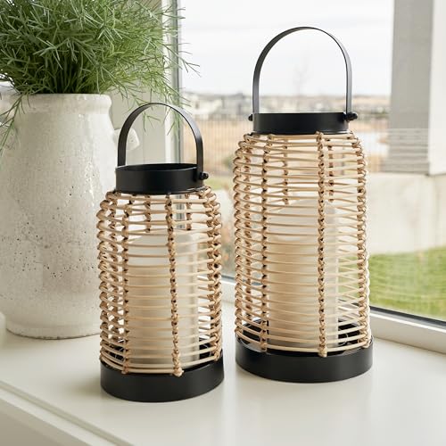 Natural Rattan Boho Lanterns - Handcrafted Chic Decor to Enhance Your Home - Modern Farmhouse Beauty Perfect for Any Livin...