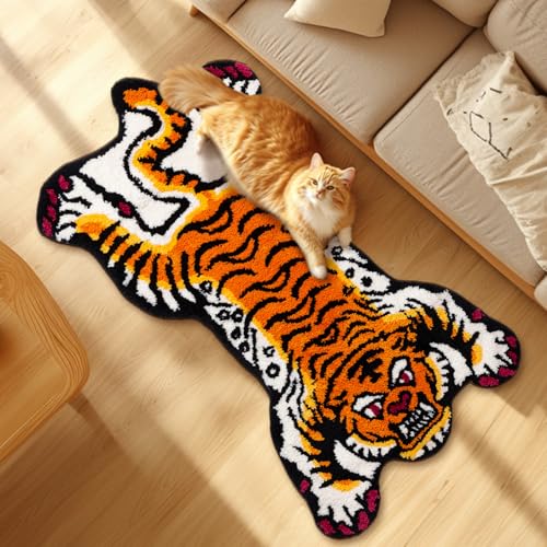 Naoloture Orange Tibetan Tiger Bath Mat Bathroom Rug Non Slip, Ultra Soft Plush Tufted Cute Bathroom Mat Cool Animal Funky...