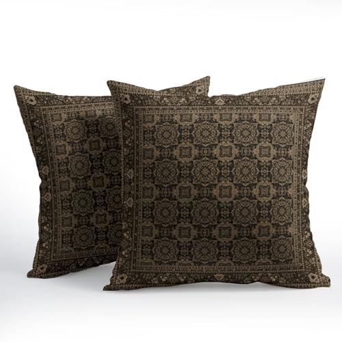 Brown Antique Tabriz Rug Print Pillow Covers 12x12 Inches Retro Turkish Throw Pillow Case Set of 2 Vintage Floral Block Pr...