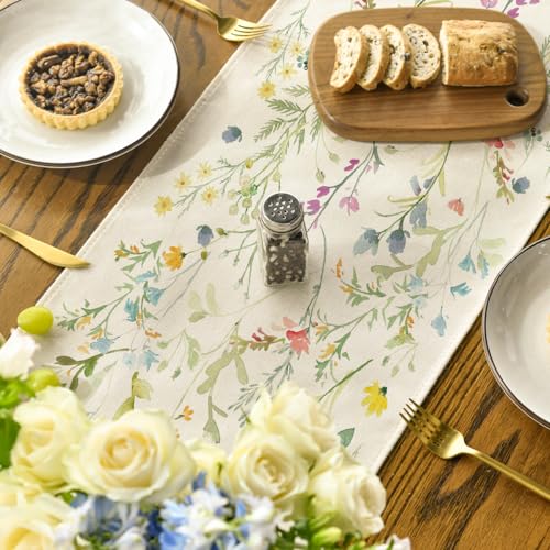 Artoid Mode Wildflowers Bloom Flowers Spring Table Runner, Seasonal Summer Floral Kitchen Dining Table Decoration for Home...