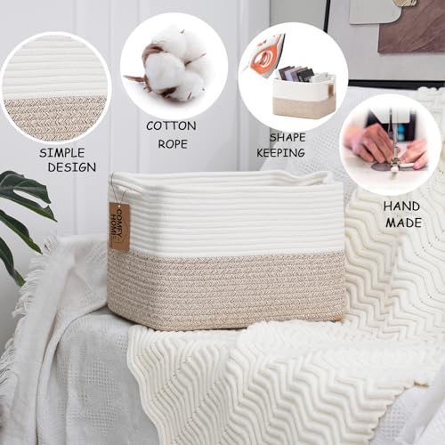 COMFY-HOMI Cotton Rope Woven Basket with Handles for Shelves,Toys,Book, Cloth Storage Baskets for Organizing-13.5" x 11" x...