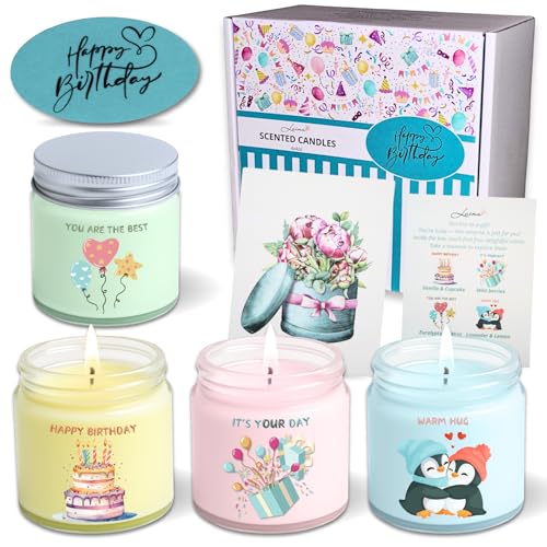 Luina Birthday Candle Gift Set – Scented Soy Candles in Glass Jars, 4 Pack Scented Candle Set for Home Fragrance, Happy Bi...