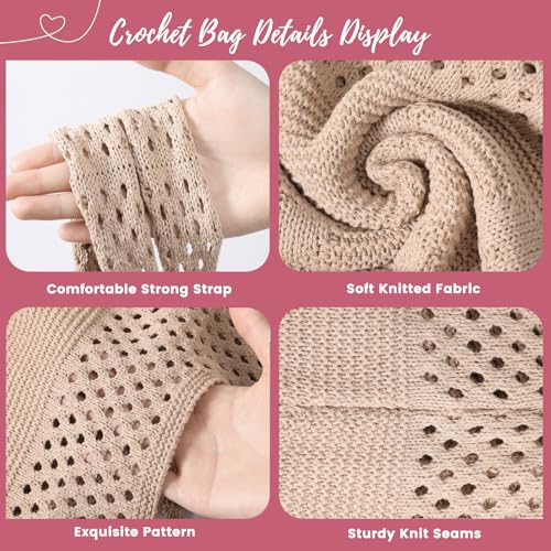 Pleneal Crochet Tote Bag, Mesh Beach Bag, Knitted Shoulder Beach Bags for Women Vacation Aesthetic Hobo Tote Bags
