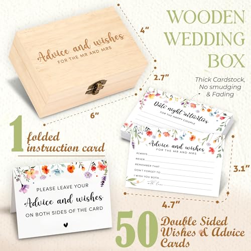STOFINITY Advice And Wishes For The Mr And Mrs - 50 Pcs Flower Wedding Advice Cards Box, Floral Bridal Shower Games Advice...