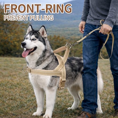 Wuhnesd No Pull Dog Harness and Leash Set-Reflective Vest with Handle&5FT Dog Leash with Car Seatbelt Clip,Breathable Mes...