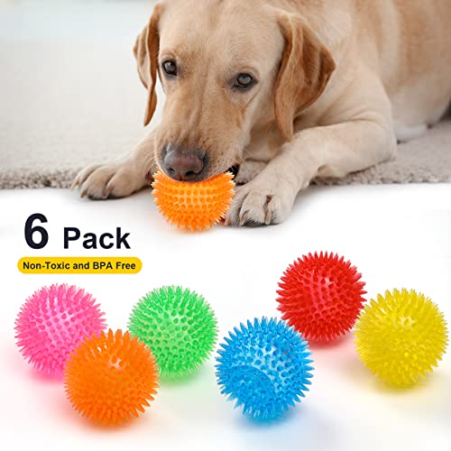 VITEVER 3.5” Squeaky Dog Toy Balls (6 Colors) Puppy Chew Toys for Teething, BPA Free Non-Toxic, Spikey Dog Balls for Mediu...