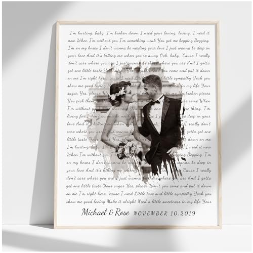 Personalized Music Lyrics Song Canvas/Photo Unframed/Framed Prints Heart in Heart Names Date Upload Photo on Prints Annive...