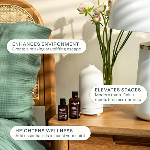 Cliganic Ceramic Diffuser (White), 100ml Ultrasonic for Essential Oils Aromatherapy, Home & Office