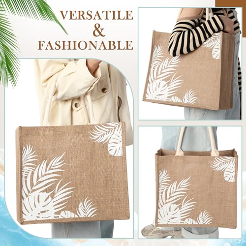 Coume 6 Pack Beach Burlap Tote Bags Bulk Large Beach Jute Tote Bag with Handles 14.2" x 12.6" x 7.5" for DIY Bridesmaid Gi...