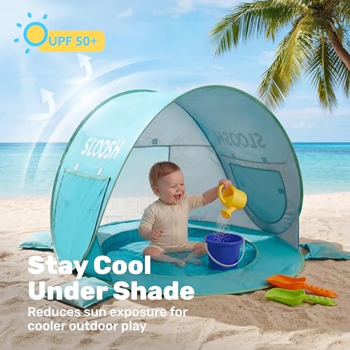 SLOOSH Baby Beach Tent - Pop Up Shade Pool, UPF 50+ UV Protection Sun Shelter for Infant, Portable Beach Pool with Carry B...