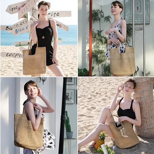TOBEHIGHER Straw Beach Bags for Women - Summer Woven Tote Bag Shoulder Handbags, Large Beach Bag for Women for Holiday