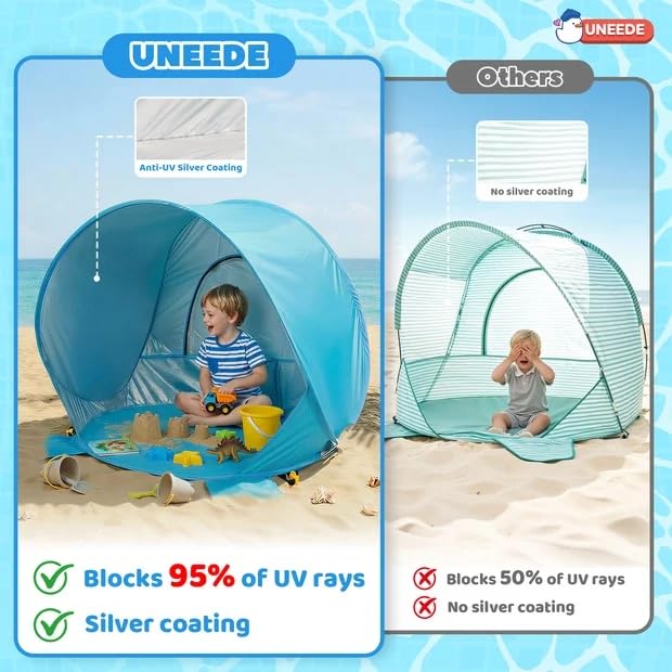 Baby Beach Tent Pop Up Baby Tent with UV Protection - Portable Infant Shade Canopy, Must-Have Beach Baby Essentials (Blue,...