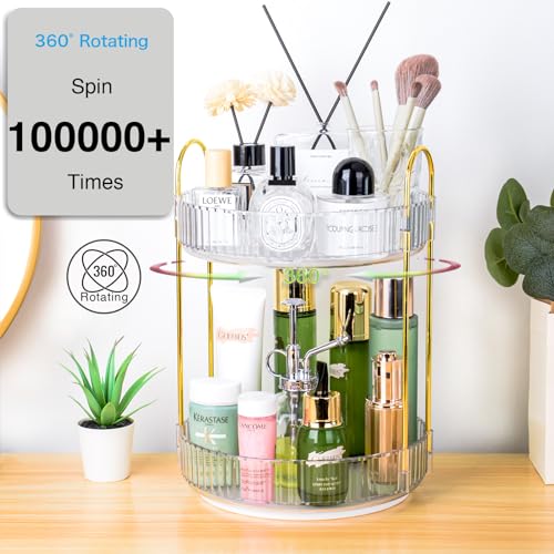 Niluks 360 Rotating Makeup Organizer - Large Capacity Spinning Perfume & Cosmetic Skincare Holder for Countertop (Pearl Wh...