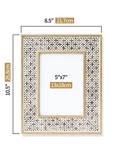 Afuly 5x7 Picture Frame Boho Picture Frames 3D Cross Pattern Distressed Moroccan Photo Frame Wall Desk Bohemia Home Office...