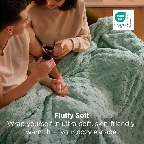 Bedsure GentleSoft Sage Green Throw Blanket for Couch - Checkered Fleece Blankets Gifts for Kids Girls, Cute Soft Cozy Spr...