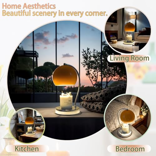 WARMCITY Candle Lamp Warmer, Wide Base Scented Candle Warmer with Timer and Dimmer, Adjustable Candle Melting Lattern, Hom...