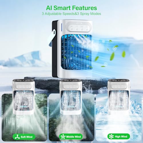 Portable Air Conditioners Cooling Fan, 800ml Mini Air Conditioner Portable AC Unit with 3 Cool Mist & Speeds, 7 Night Ligh...