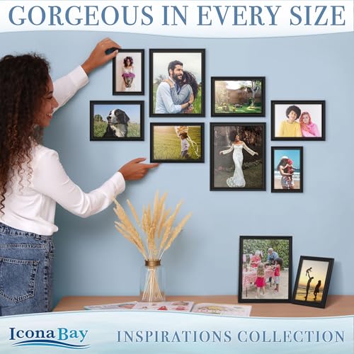 Icona Bay 8x10 Black Picture Frame Beautifully Detailed Molding, Contemporary Picture Frame Set, Wall Mount or Table Top, ...
