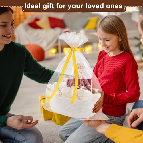 OIAHOMY Gift Basket with Handle, Small Woven Basket with Gift Bag, Ribbon and Wrap Tissue Paper, Nursery Bins Empty to Fil...