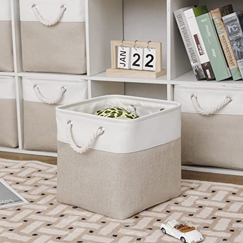 MidmmVick 11 x 11 Inch Cube Storage Bins, 6 Pack Large Collapsible Fabric Storage Bin with Ropes, Foldable Storage Cubes f...