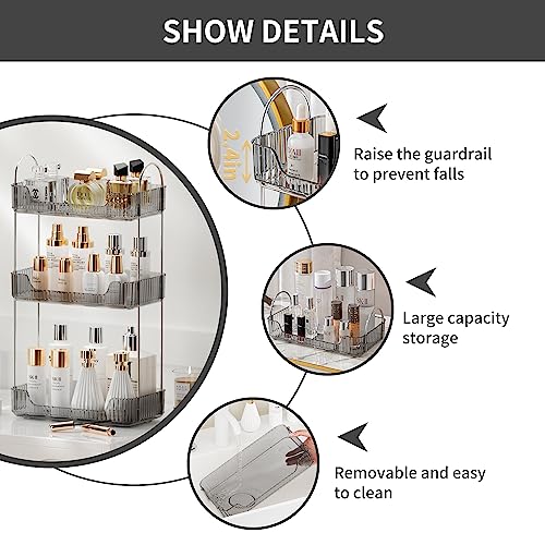 Akinbas 3 Tier Bathroom Organizer Countertop Makeup Perfume Tray Skincare Organizer for Bathroom Dresser Vanity (Grey)