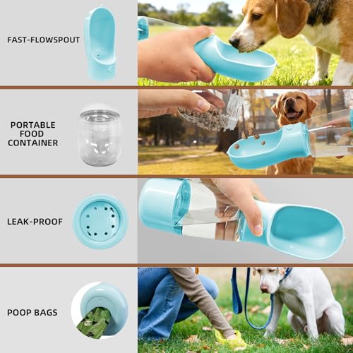 Dbbsfst 3-in-1 Dog Water Bottle Portable Leak Proof Pet Water Dispenser with Built-in Snack Storage & Waste Bag Holder 14o...