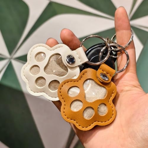 Jatmira 4Pcs Pet Hair Storage Keychain Cat Paw Shaped Leather Dog Fur Memorial Collection Key Chain Pet Memorial Gifts & K...