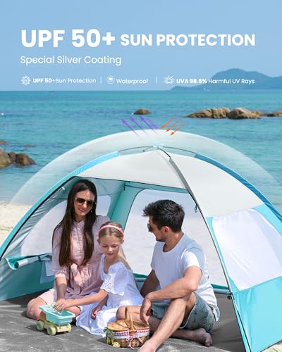 OutdoorMaster Beach Tent for 3/4/6/8 Person - Easy Setup Sun Shade Shelter, Portable Beach Shade Sun Canopy with UPF 50+ U...