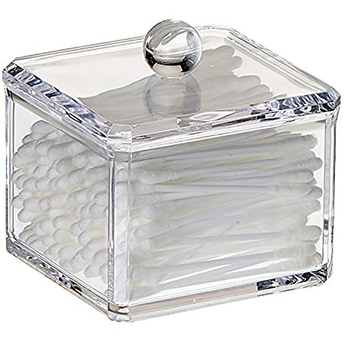 UShioart Stackable Square Acrylic Cotton Ball Holder Q-tip Holder Bathroom Swab Dispenser (Single pack)
