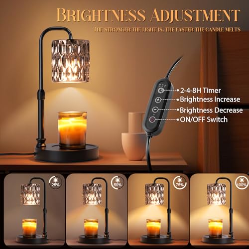 Candle Warmer Lamp with Timer &Dimmer, Adjustable Height Candle Wax Warmer Warming Lamp with 2x50W Bulbs for Scented Candl...