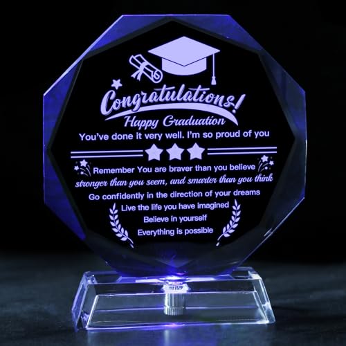 Graduation Gifts 2026, High School College Masters Degree PHD Graduation Gifts for Students, 3D Laser Engraved Crystal Kee...