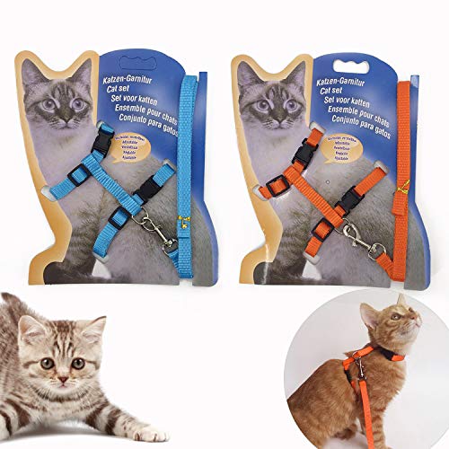 GOZOLA 2 Pack Cat Harness and Leash | Adjustable Halter Harness with Nylon Strap, Safety Rope Leads for Kittens | Orange &...