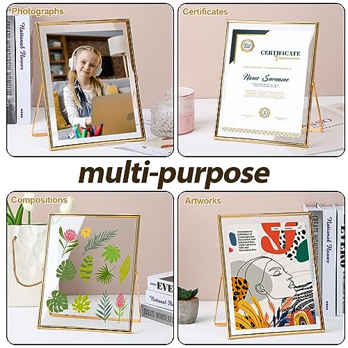 Fixwal Gold Floating Picture Frame Set of 2, 8 x 10 Tempered Glass, Tabletop Display, Multi Size Including 6 x 8, 5 x 7