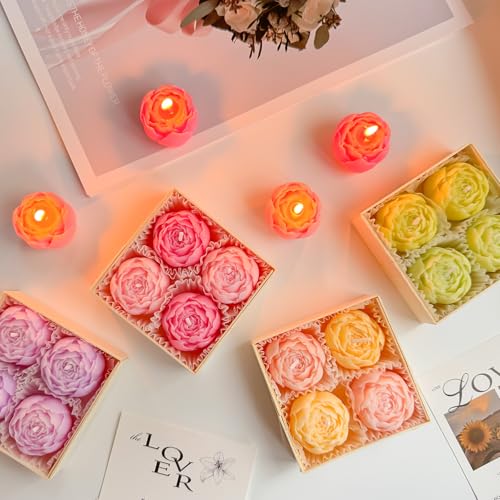 4-Pack Pink Scented Tea Lights, Flower-Shaped Beeswax Soy Wax Tealight Candles, Ideal for Relaxation, Spa, and Gifts