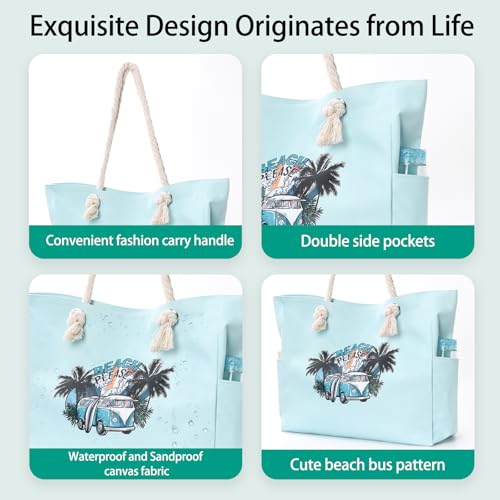 Apxouans Beach Bags for Women Large Waterproof Beach Travel Tote Bags Sandproof Swim Pool Bag Canvas Zipper Big Tote