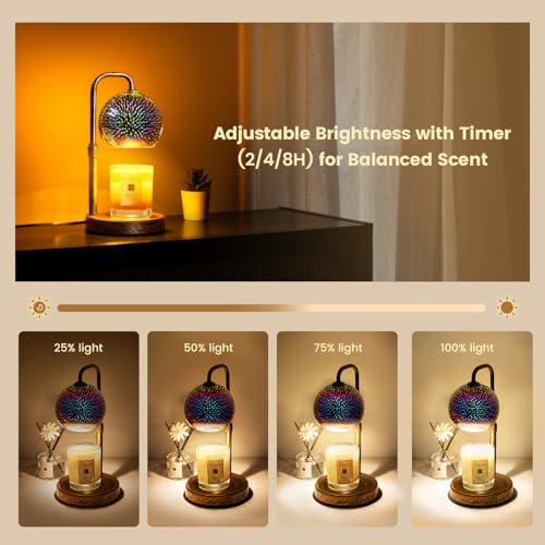 Glocusent Candle Warmer Lamp with Timer, 3D Glass Globe, Antique Base, Dimmable Height Adjustable Wax Melter for Scented J...
