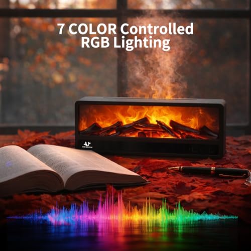 Fireplace Flame Humidifier, 250ml Cool Mist Diffuser with Remote Control, 7-Color LED Night Light, Quiet Aromatherapy Humi...