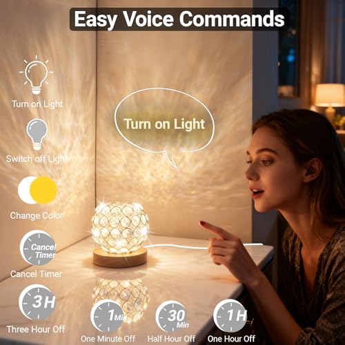 FuoiCorn Crystal Mood Table Lamp, Small Decorative Sphere Light with Voice Control - 3 Lighting Modes Ambient Lighting for...