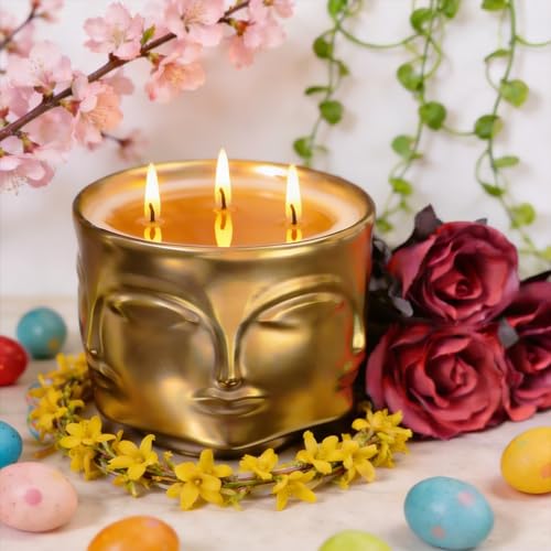 Viyffo 3 Wick Large 20oz Decorative Gold Scented Candle – Vanilla Dreamscape & Spring Spice, Non Toxic Soy Candle in Matte...