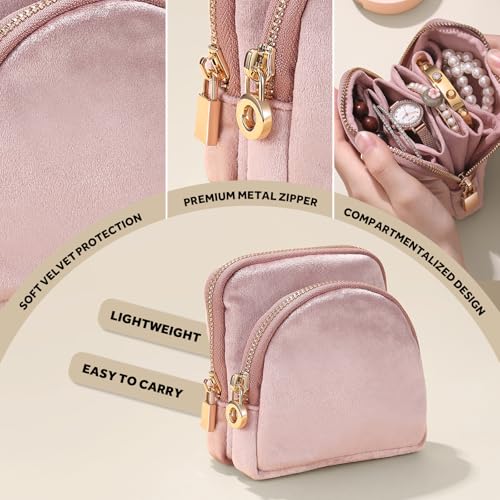 Lumayina Small Travel Jewelry Case Set 2-in-1 Detachable Velvet Pouches, Portable Jewelry Organizer bag for Rings Earrings...