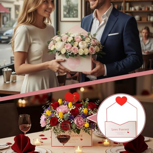 10pcs Valentine Envelope Boxes,Valentine's Day Floral Envelope Boxes Empty Paper Flower Bouquet Envelopes Paper Box,Floris...