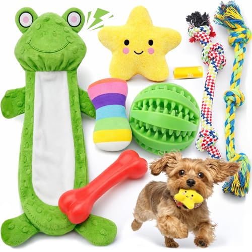 LOYEE 8 Pack Puppy Toys for Small Dogs, Luxury Dog Chew Toys with Squeaky Plush Toys, Rope Toys and Ball, Teething Toys fo...