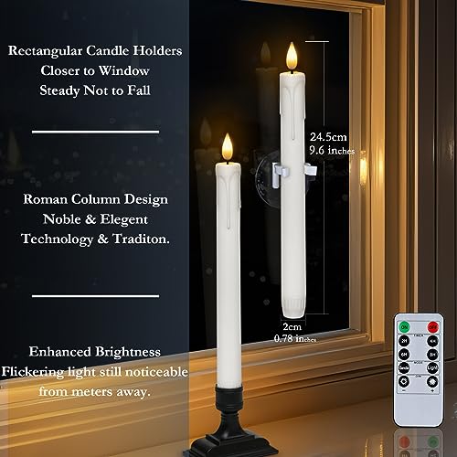 Homemory 6 Pcs Window Candles with Remote Timer Dimmer, Battery Operated Candlesticks with Holders and Suctions, White LED...